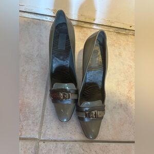 Gucci Pointed Toe Patent Leather Heels army green pumps logo buckle shoes y2k